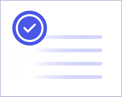 An icon showing a checkmark and a list of items, representing a completed task or a list of features.