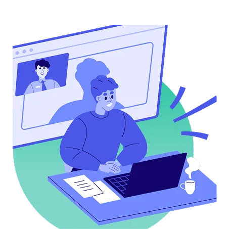 An illustration of a person having a virtual meeting with a tax professional.
