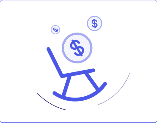 An icon of a rocking chair and dollar coins, representing retirement savings.