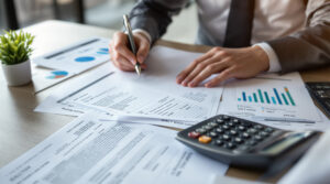 A high-income earner at a desk reviewing documents to understand the SALT tax deduction.